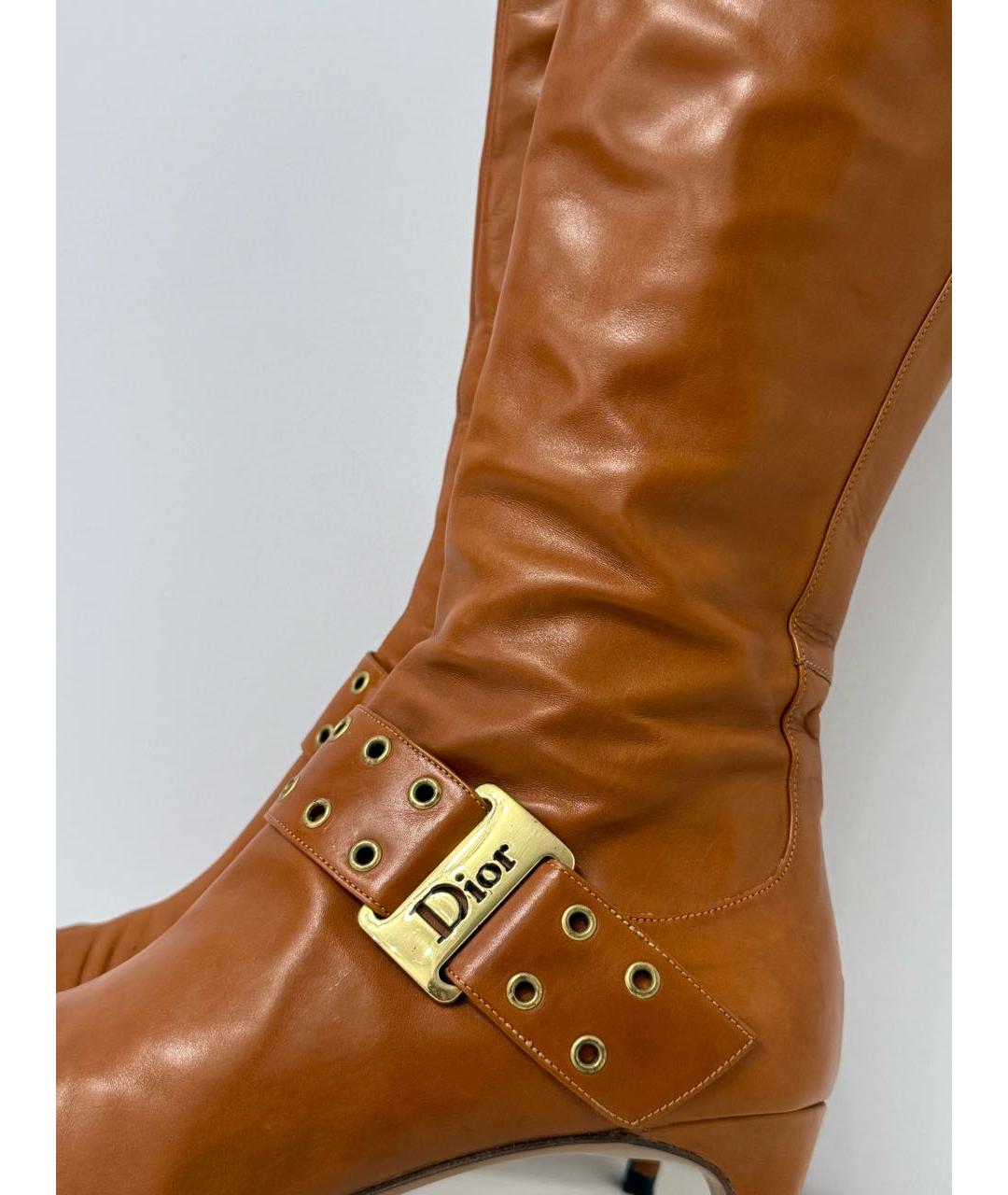 CHRISTIAN DIOR Оранжевое кожаные сапоги, фото 3