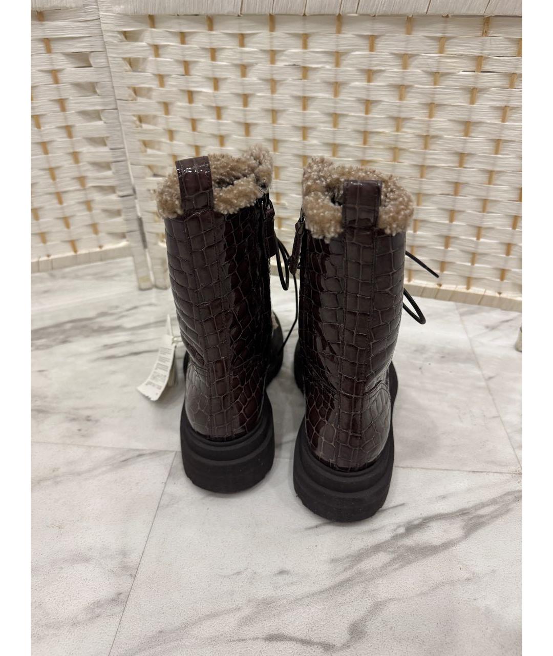 BRUNELLO CUCINELLI Бордовые кожаные ботинки, фото 4