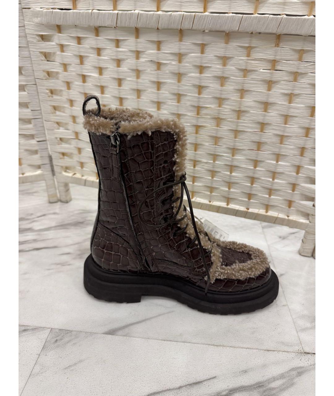 BRUNELLO CUCINELLI Бордовые кожаные ботинки, фото 5