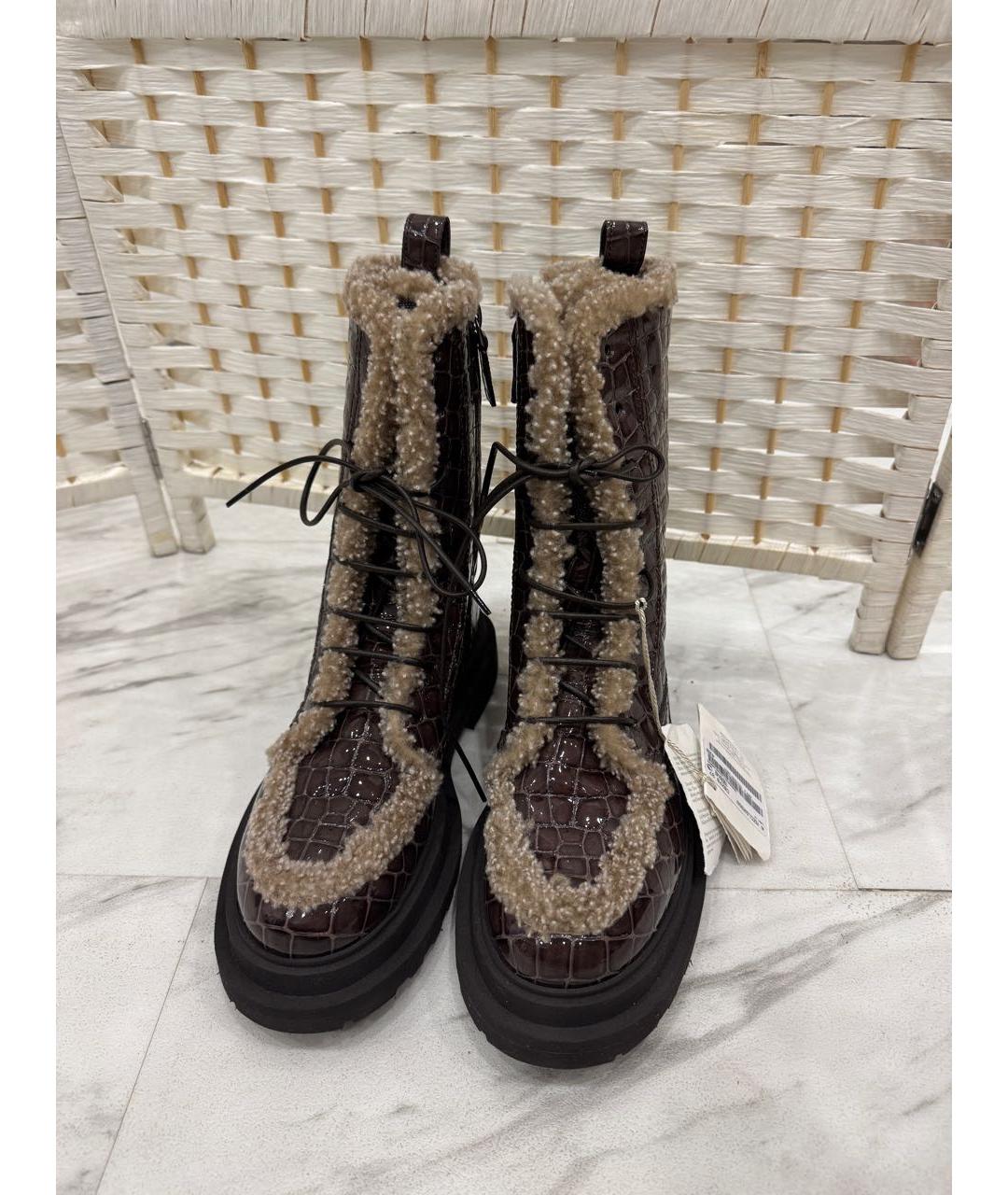 BRUNELLO CUCINELLI Бордовые кожаные ботинки, фото 2