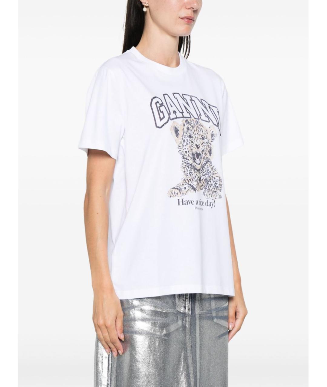 GANNI Белая хлопковая футболка, фото 2