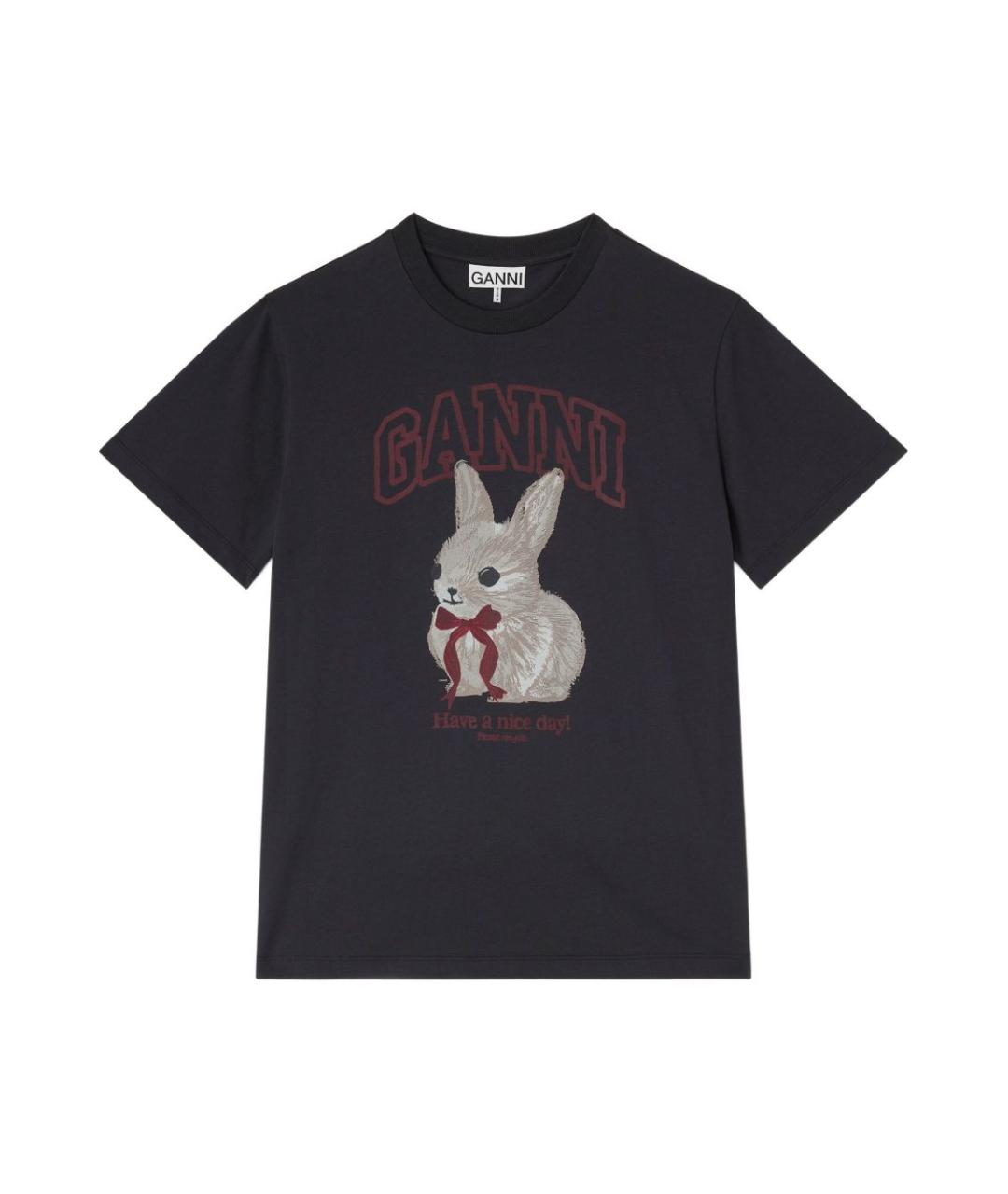 GANNI Черная хлопковая футболка, фото 1