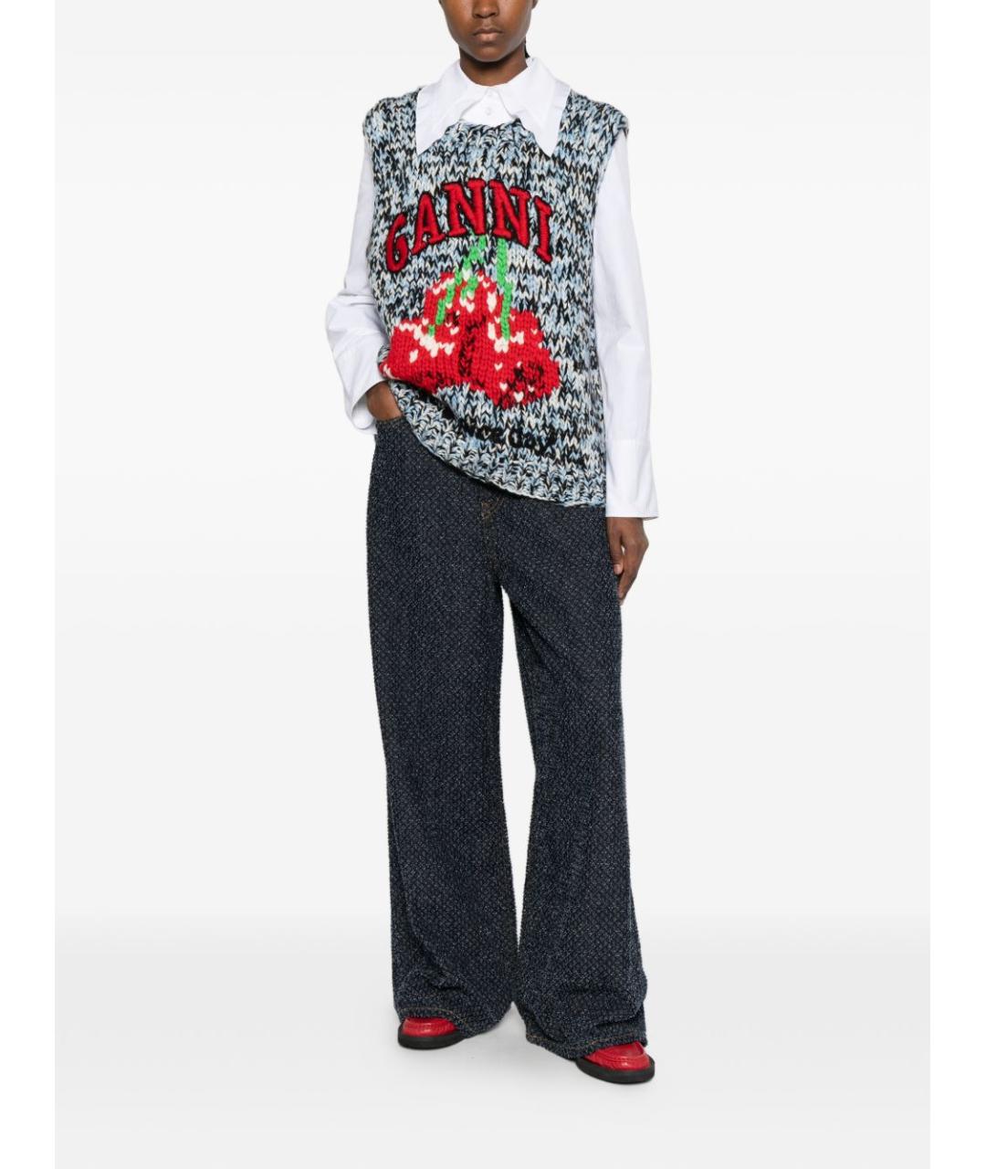 GANNI Синие хлопковые прямые джинсы, фото 2