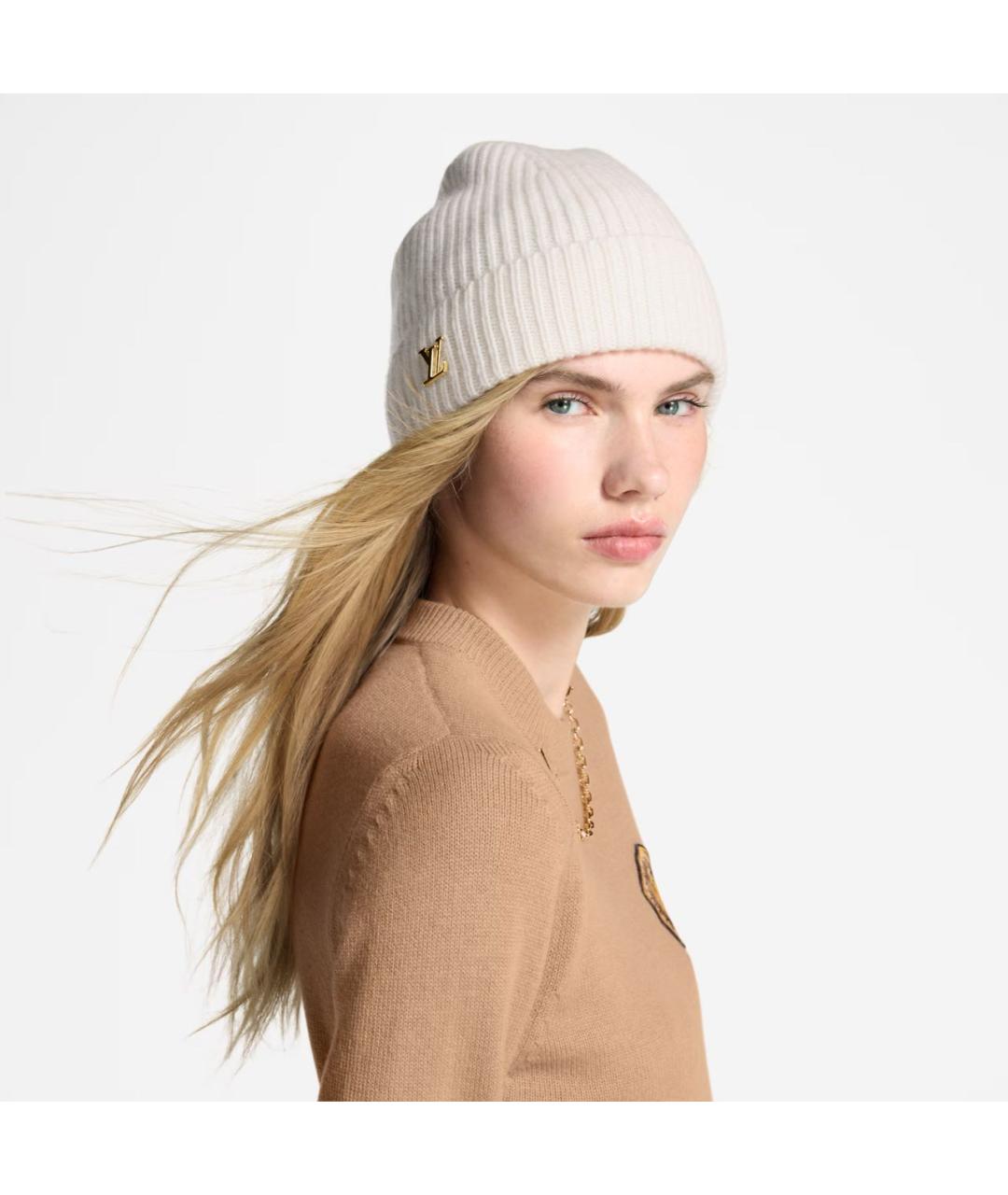 LOUIS VUITTON Белая кашемировая шапка, фото 3