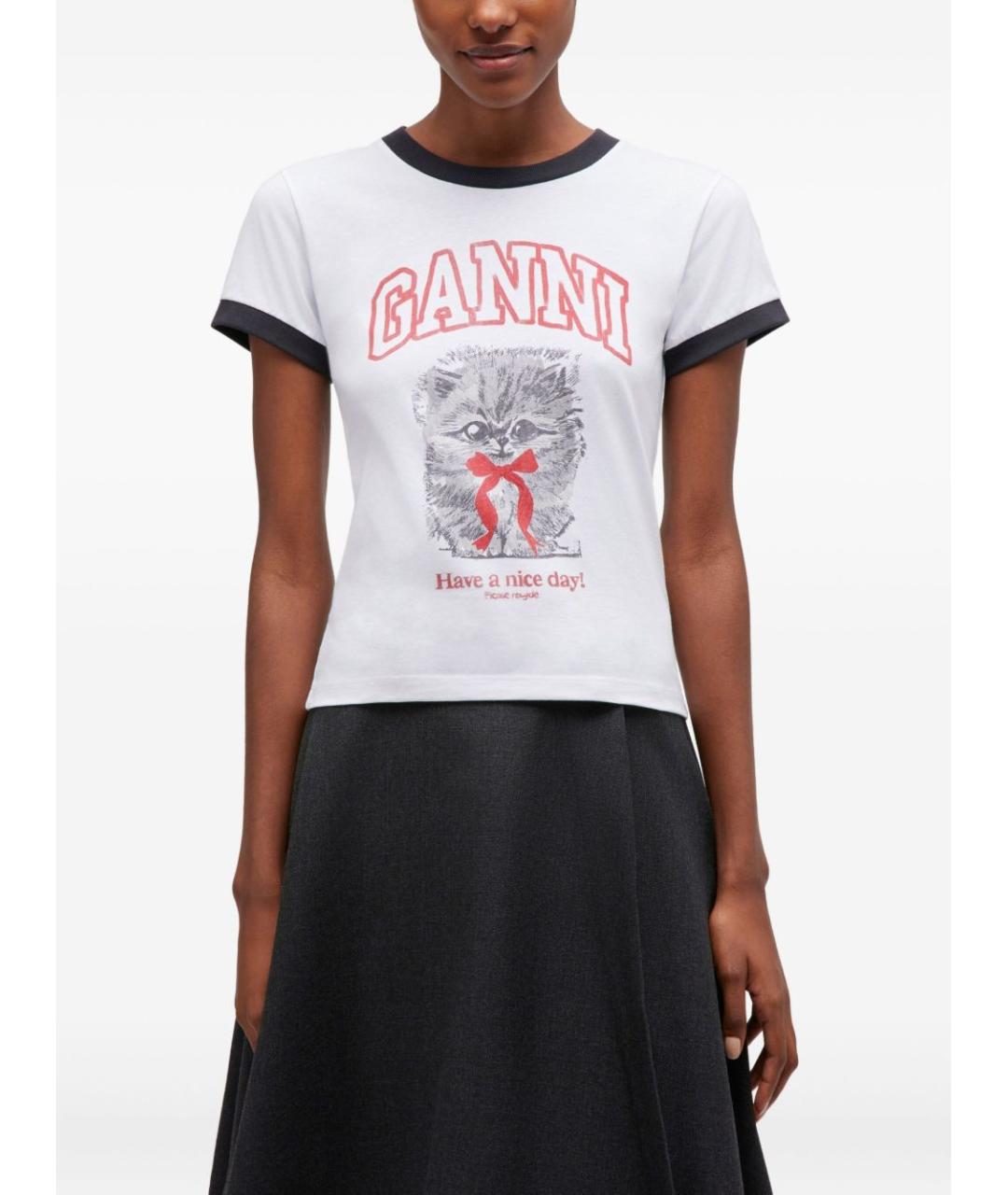 GANNI Белая хлопковая футболка, фото 3