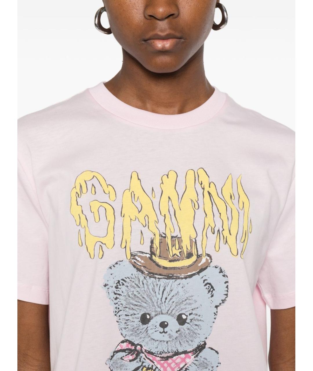 GANNI Розовая хлопковая футболка, фото 2