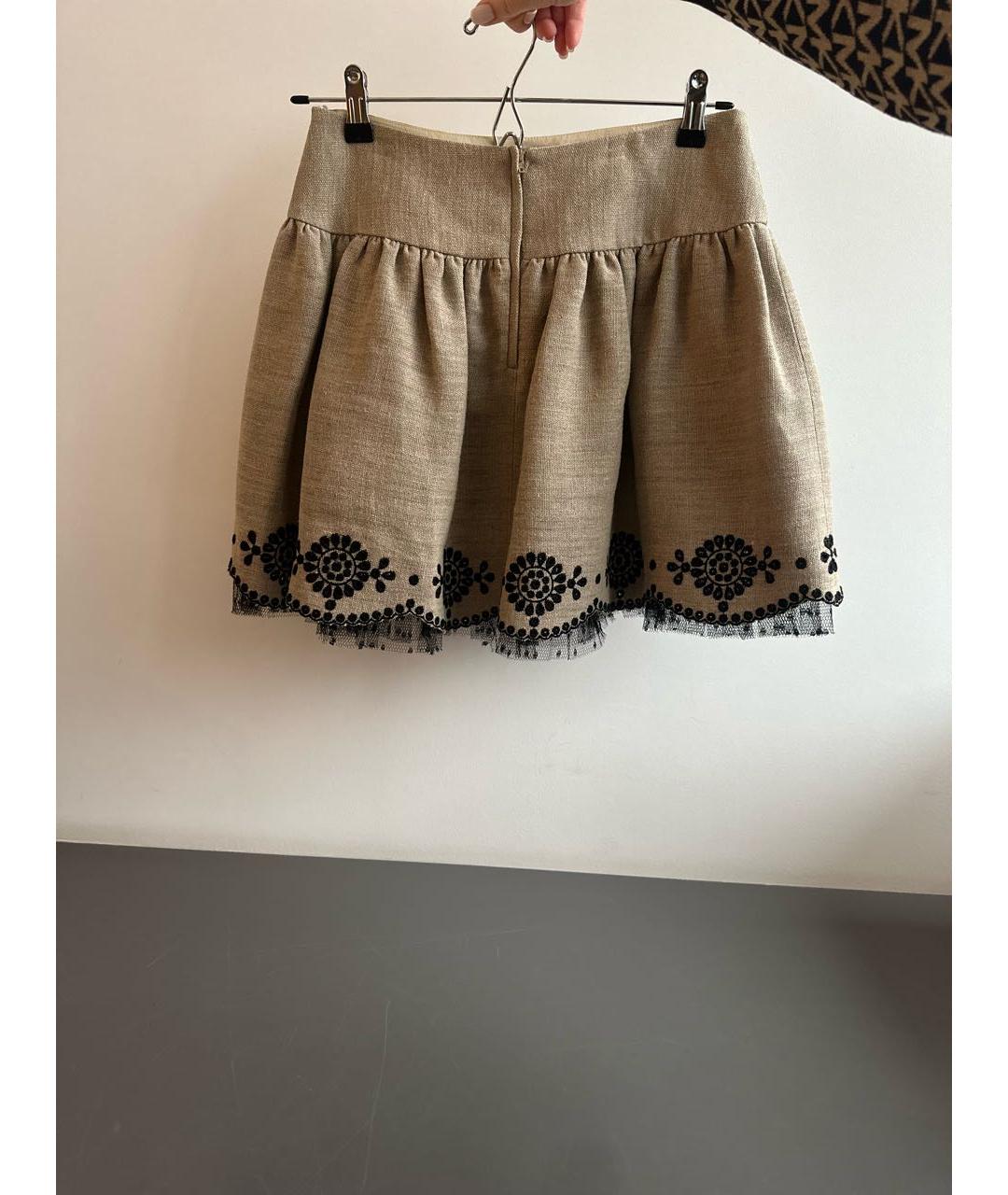 RED VALENTINO Бежевая льняная юбка миди, фото 2