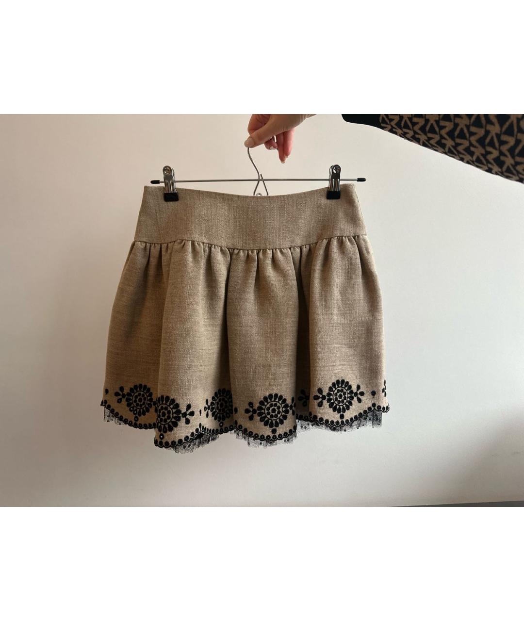 RED VALENTINO Бежевая льняная юбка миди, фото 8