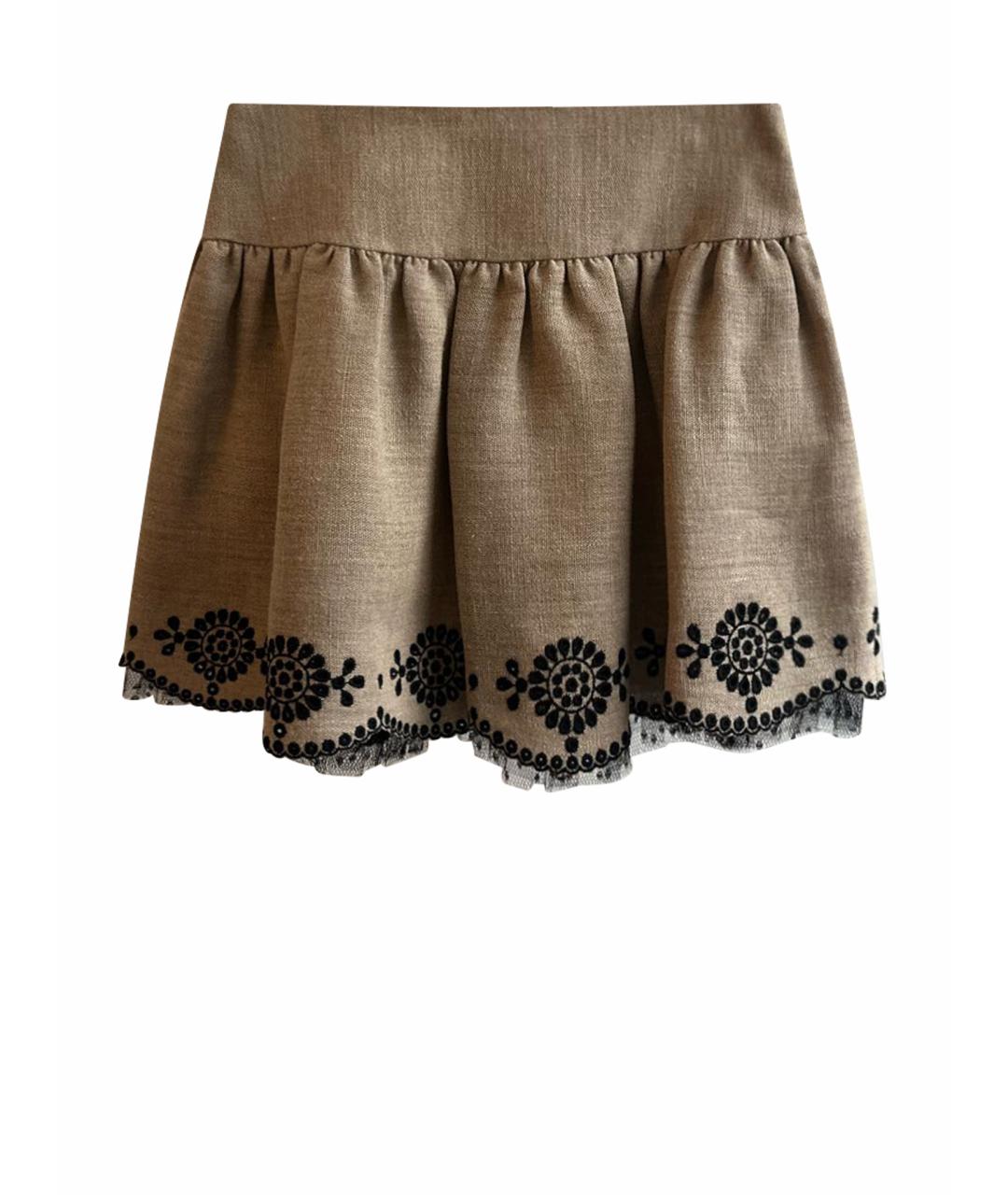 RED VALENTINO Бежевая льняная юбка миди, фото 1