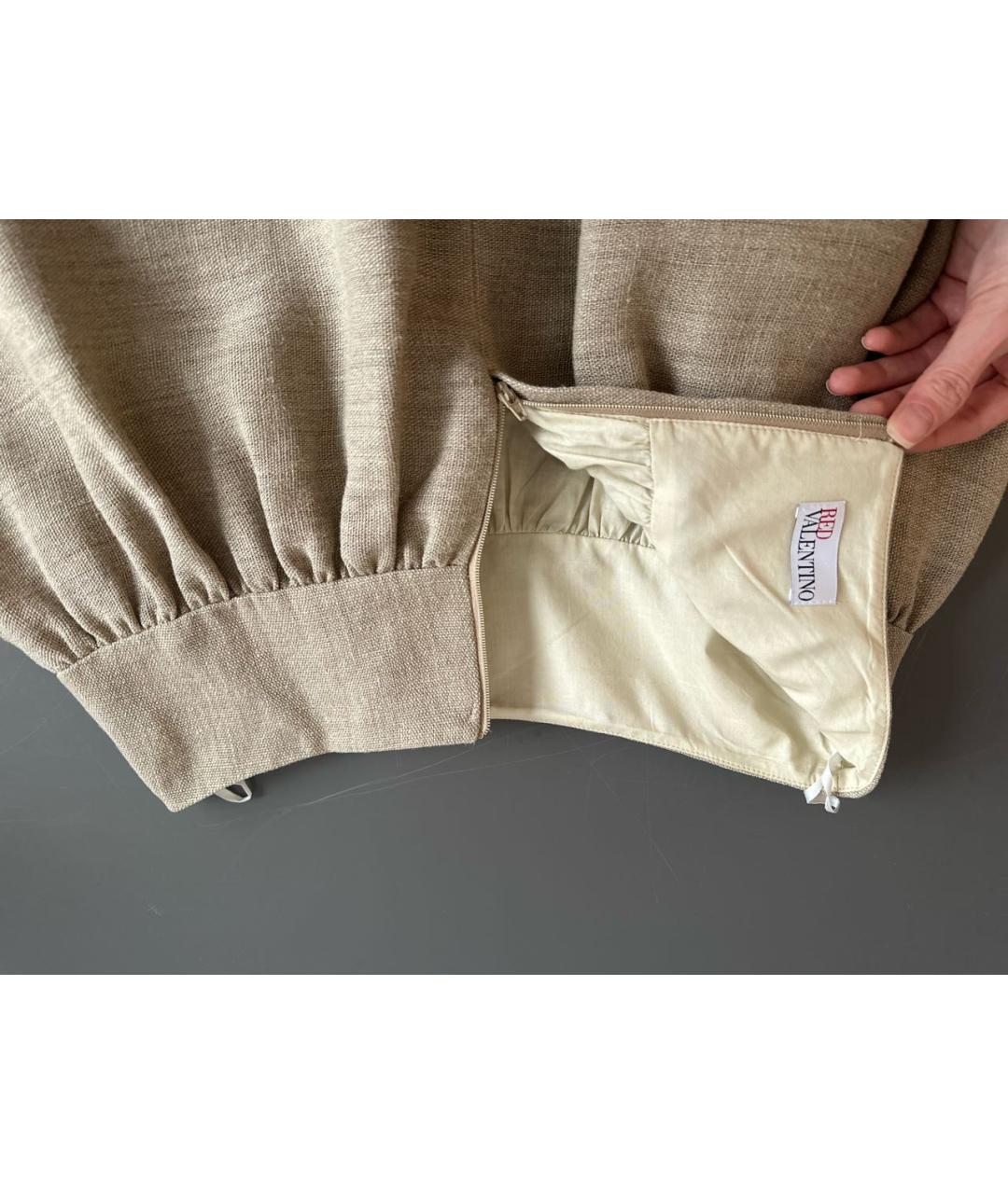 RED VALENTINO Бежевая льняная юбка миди, фото 3