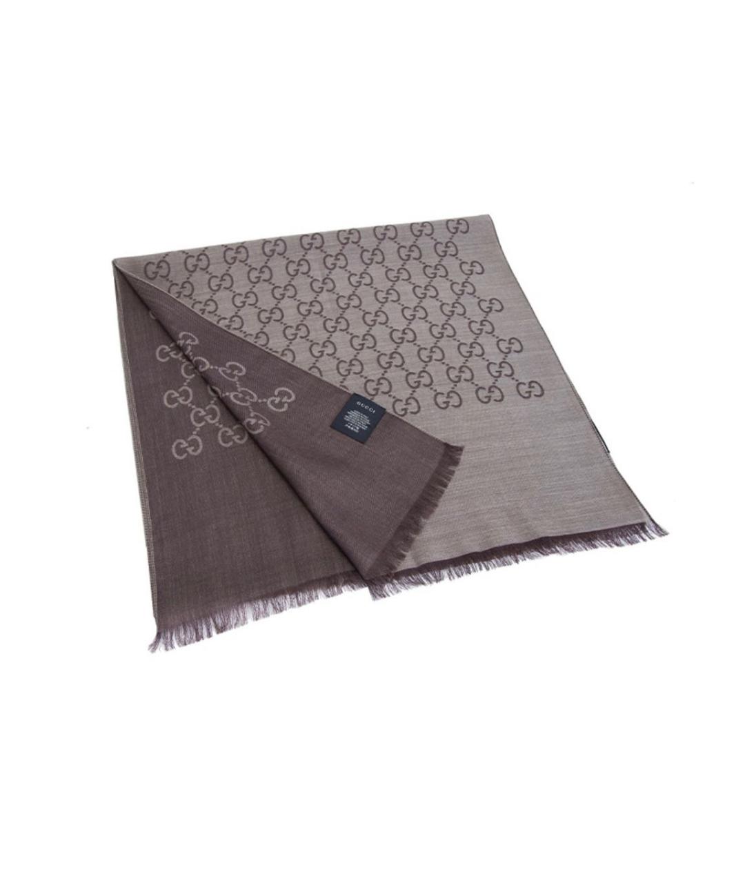 GUCCI Коричневый шерстяной шарф, фото 1