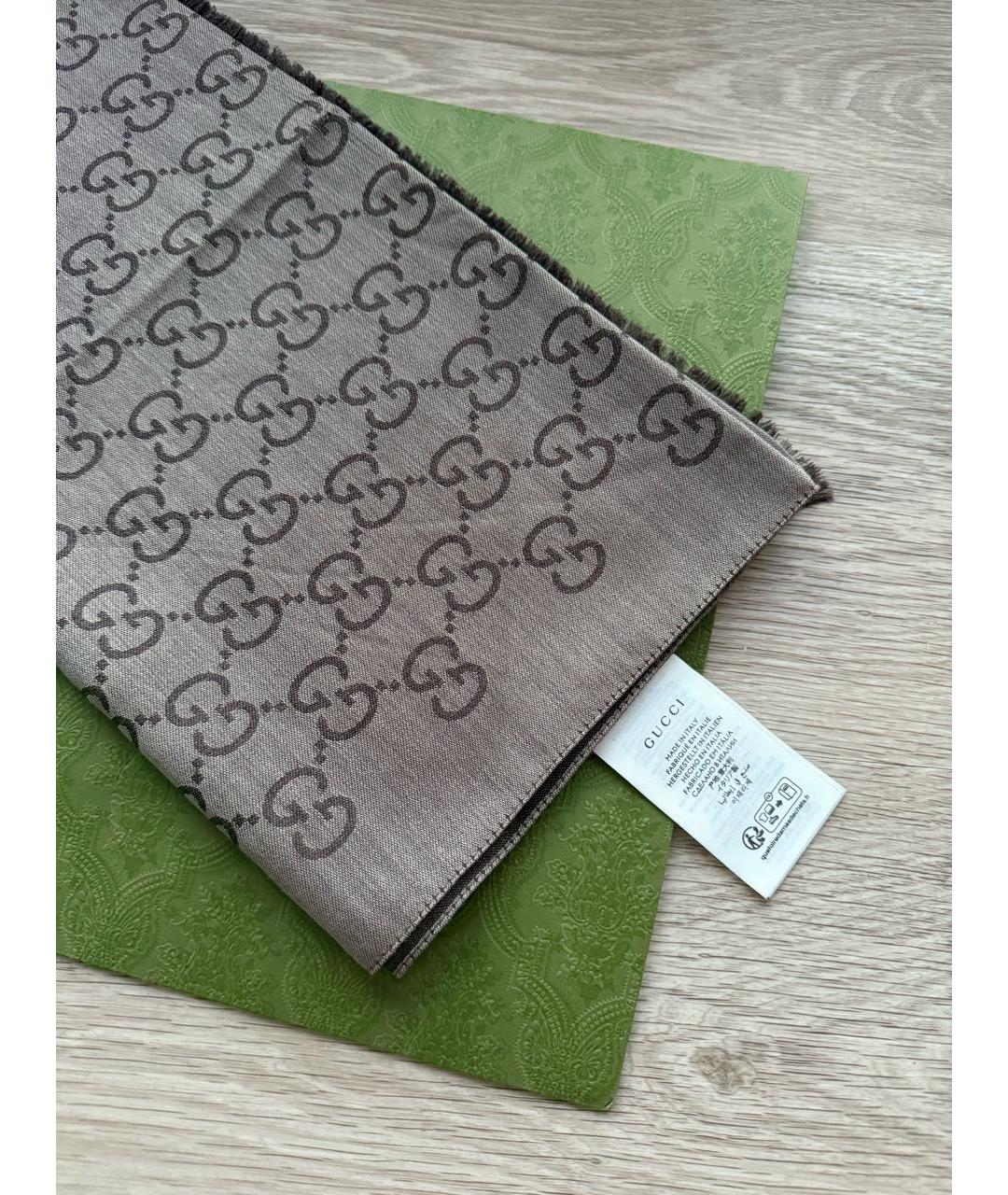 GUCCI Коричневый шерстяной шарф, фото 3