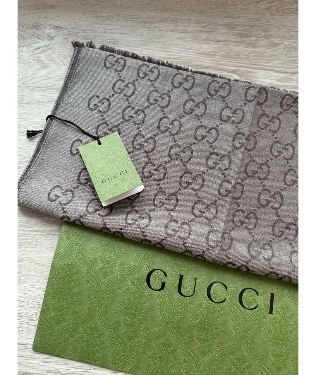 GUCCI Коричневый шерстяной шарф, фото 2