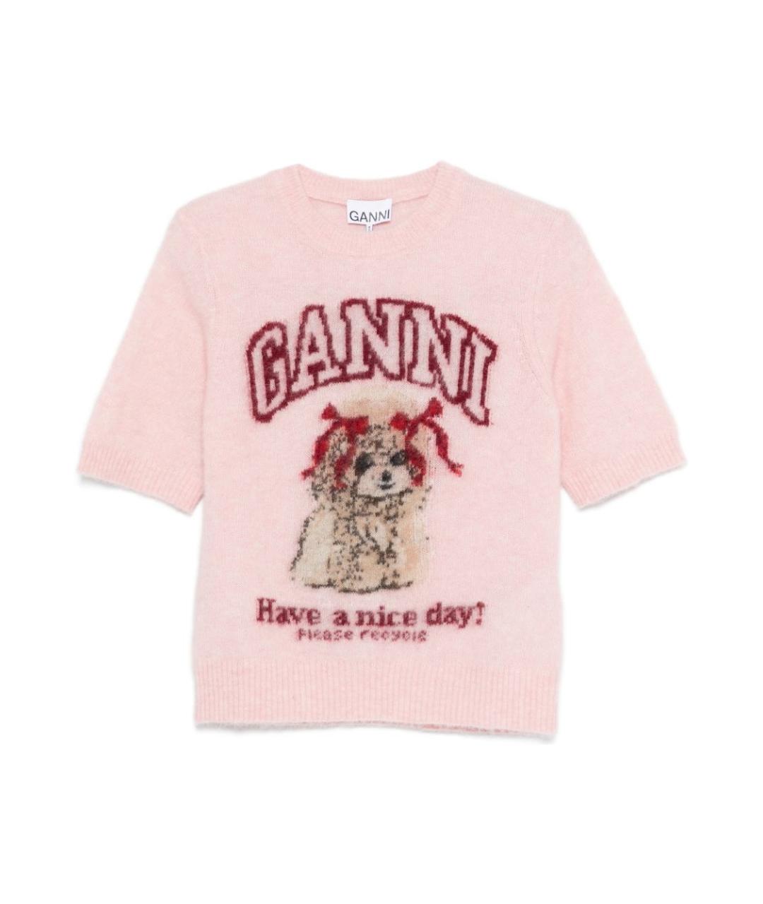 GANNI Розовая шерстяная футболка, фото 1