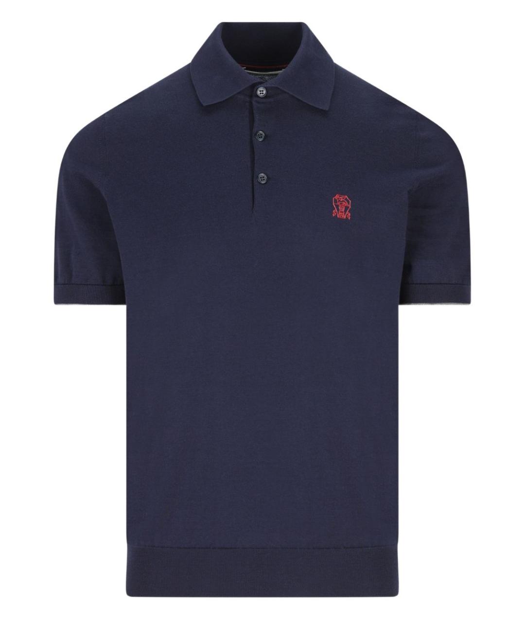BRUNELLO CUCINELLI Синее хлопковое поло с коротким рукавом, фото 1