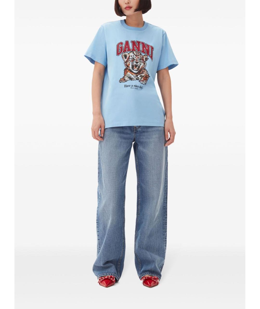 GANNI Голубая хлопковая футболка, фото 5