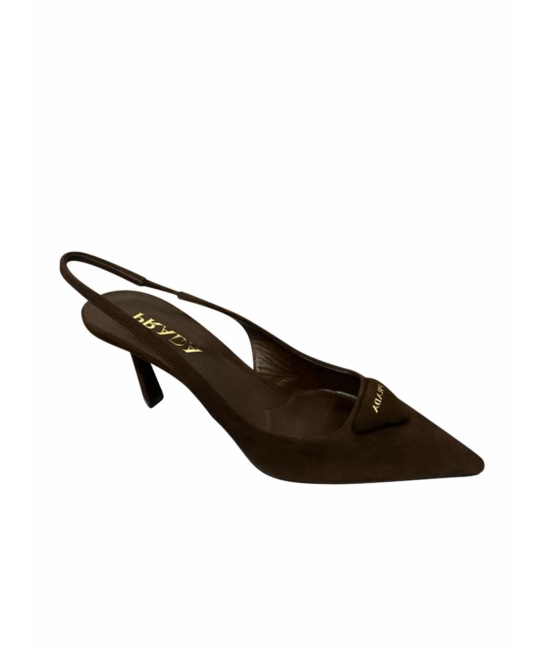 PRADA Коричневые замшевые лодочки на низком каблуке, фото 1