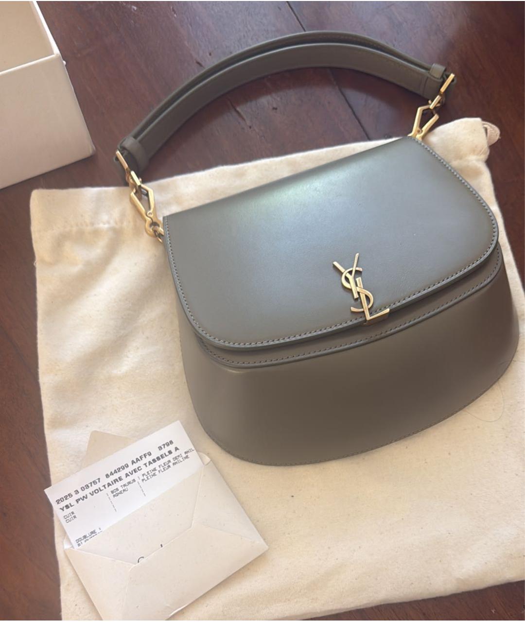 SAINT LAURENT Зеленая кожаная сумка с короткими ручками, фото 5