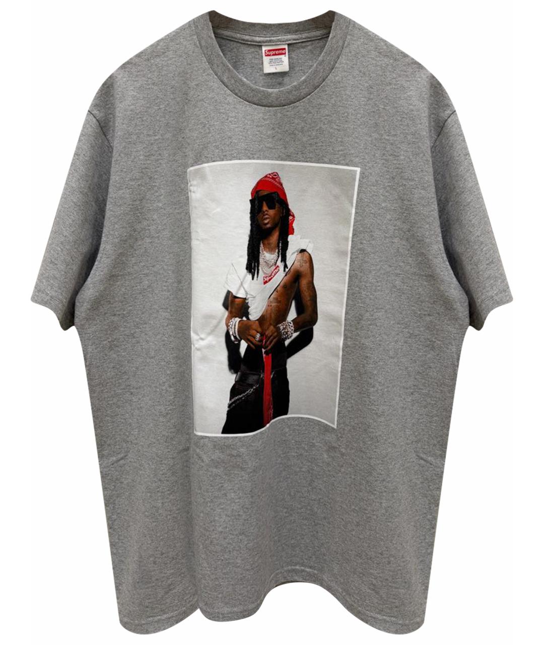 SUPREME Серая хлопковая футболка, фото 1