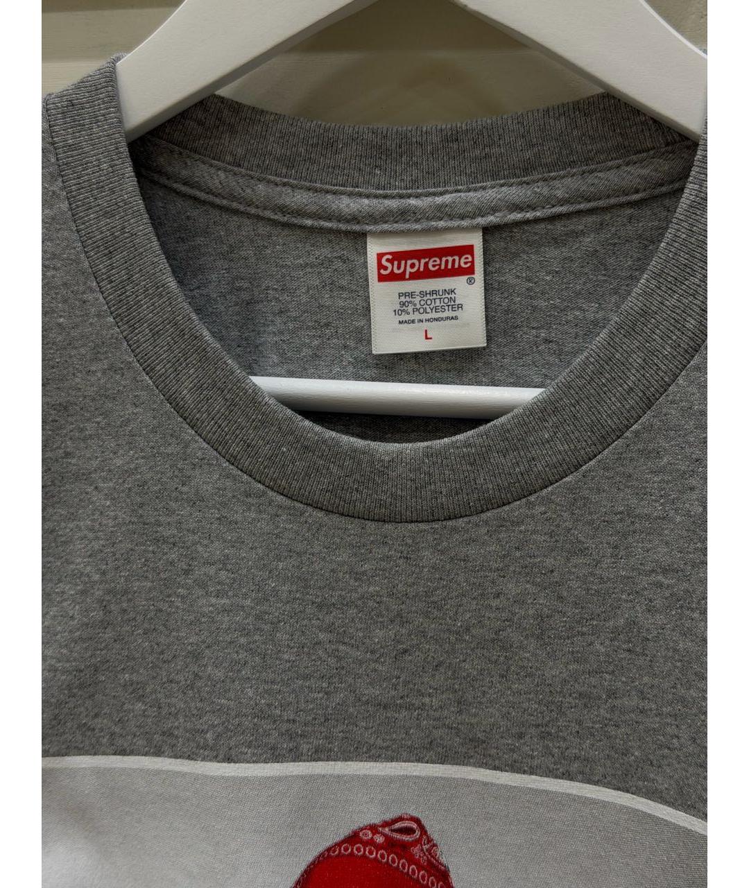 SUPREME Серая хлопковая футболка, фото 4