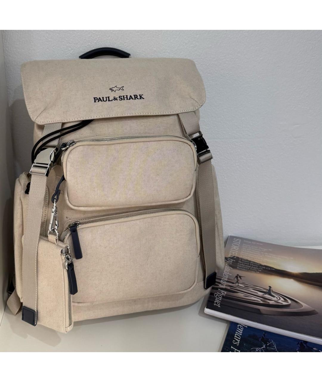 PAUL & SHARK Бежевый хлопковый рюкзак, фото 7