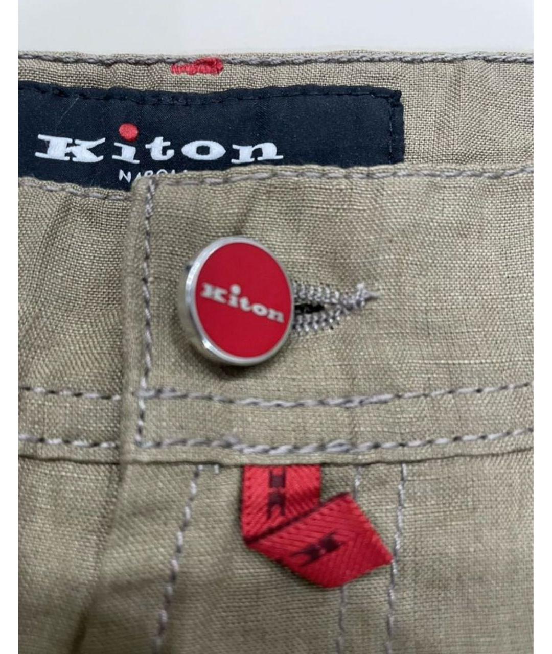 KITON Бежевые льняные повседневные брюки, фото 8