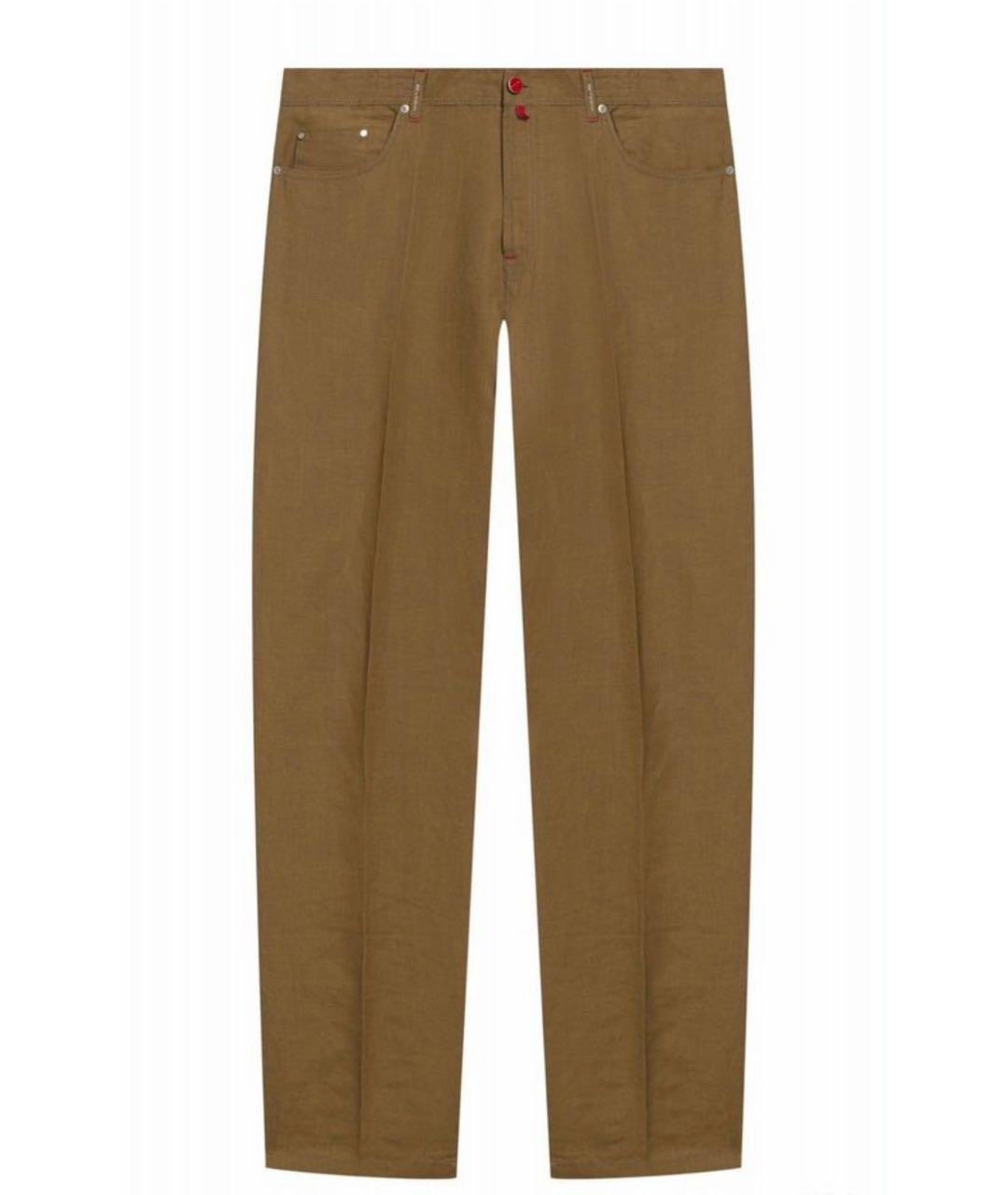 KITON Бежевые льняные повседневные брюки, фото 1