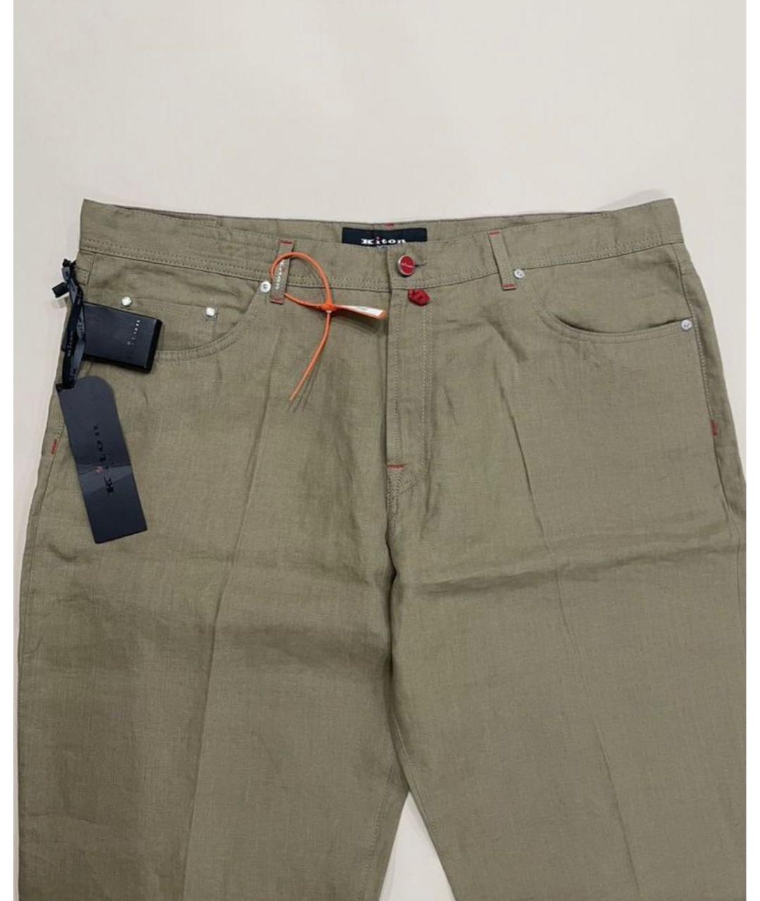 KITON Бежевые льняные повседневные брюки, фото 5
