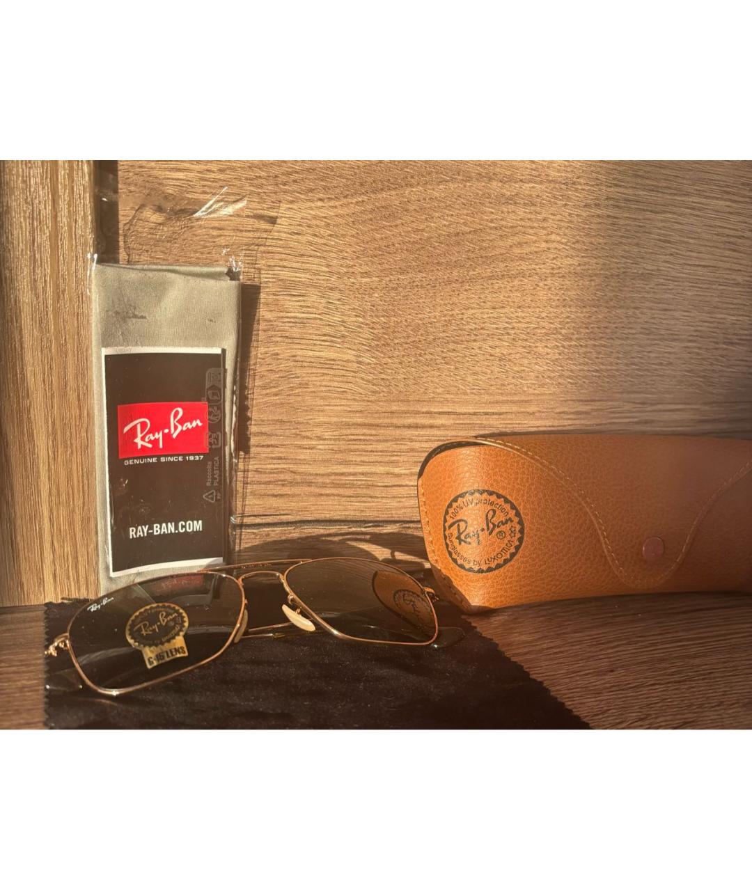 RAY BAN Золотые металлические солнцезащитные очки, фото 3