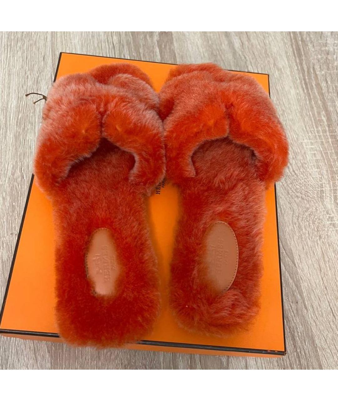 HERMES Оранжевое шлепанцы, фото 2