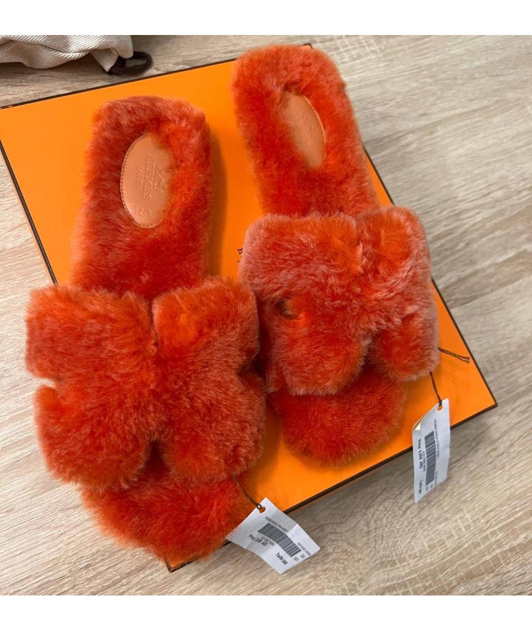 HERMES Оранжевое шлепанцы, фото 3