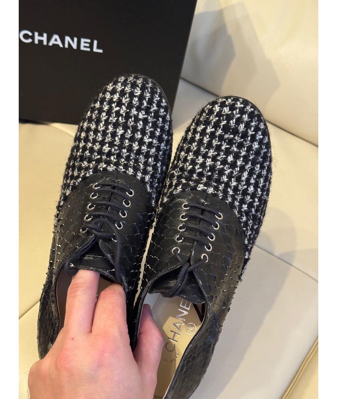 CHANEL Черные кожаные брогги и оксфорды, фото 4