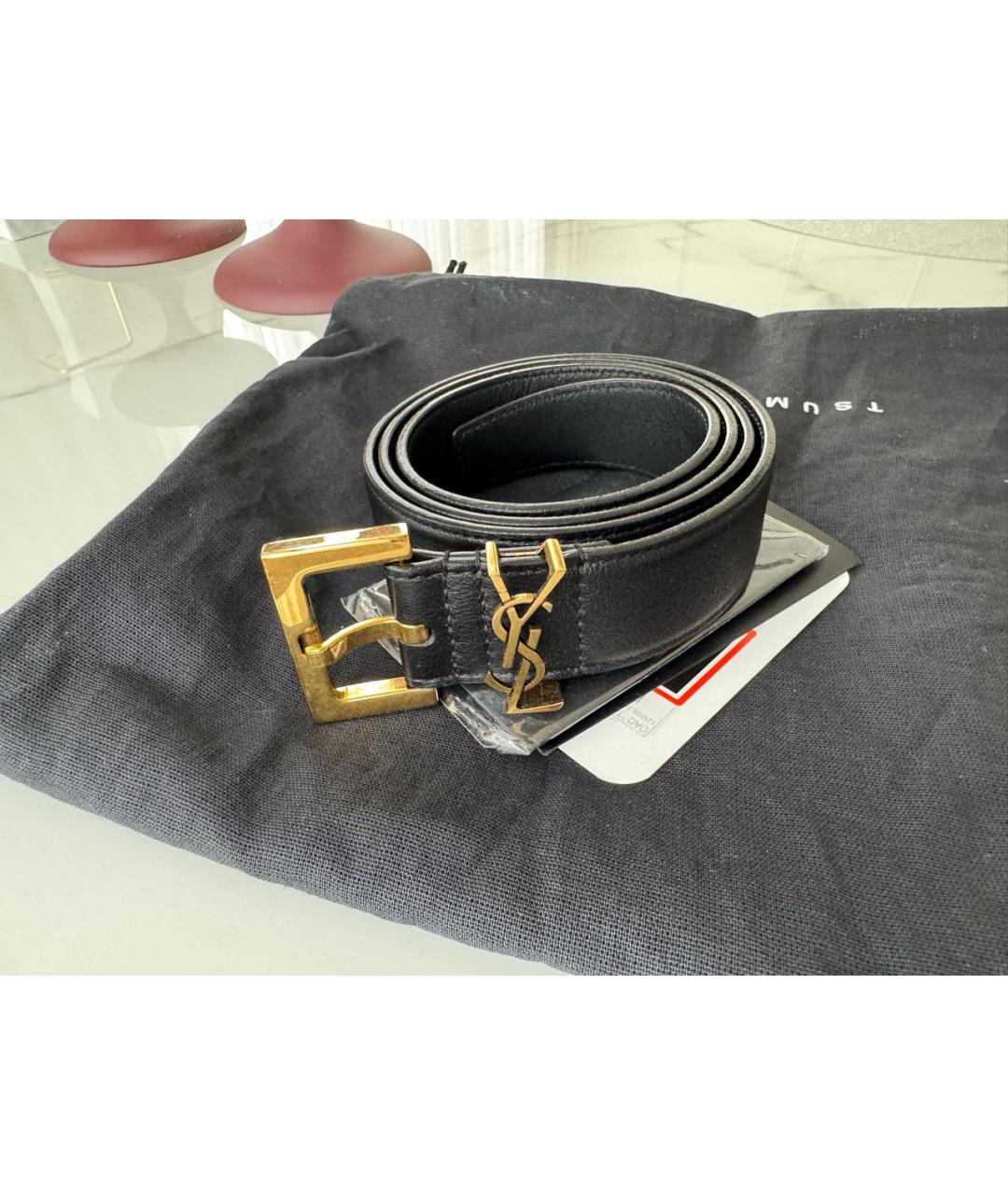 SAINT LAURENT Черный кожаный ремень, фото 6