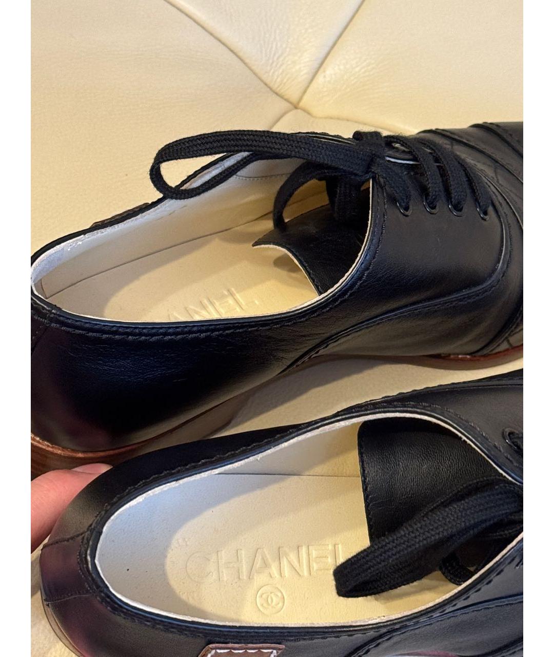 CHANEL Черные кожаные брогги и оксфорды, фото 4
