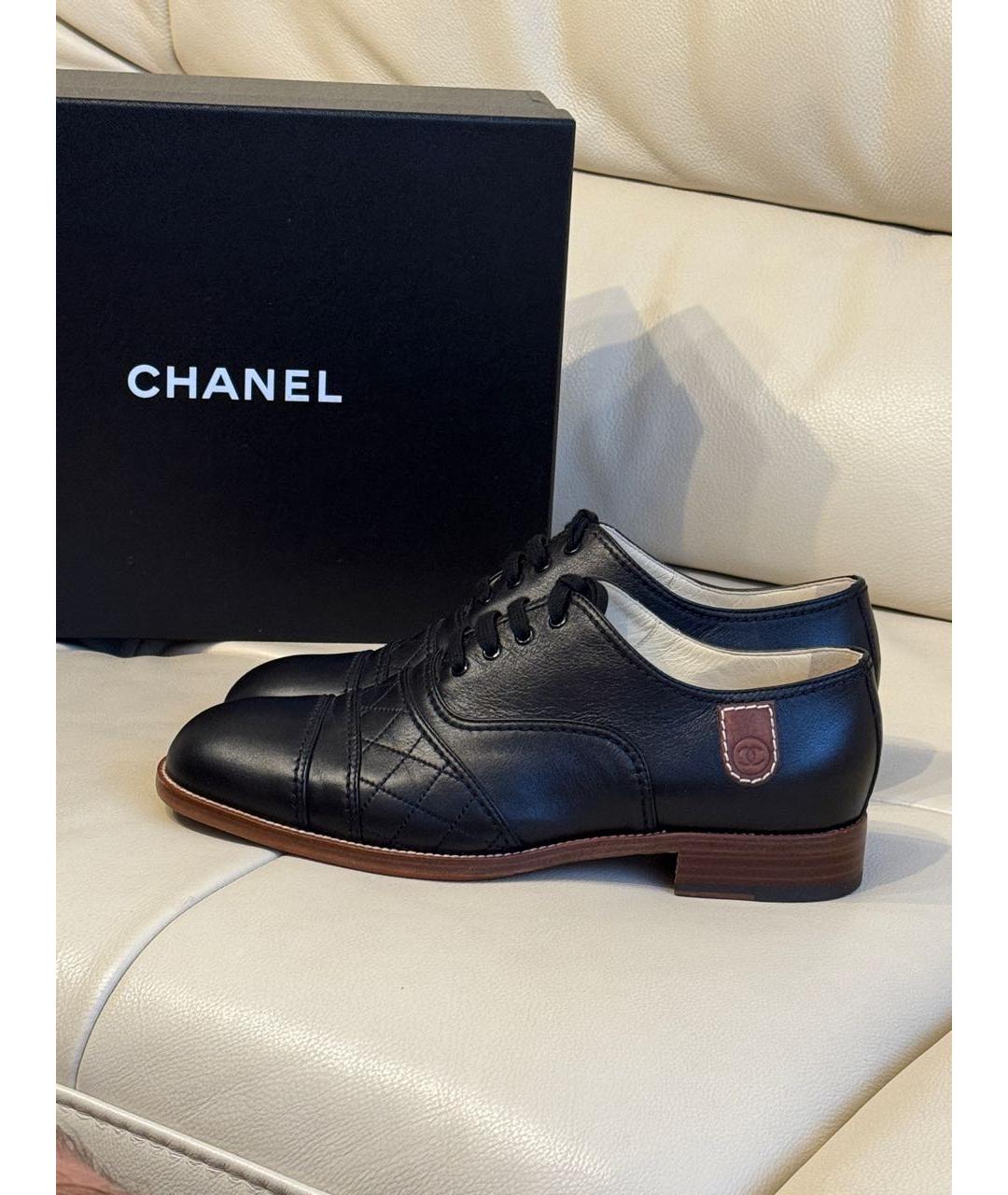 CHANEL Черные кожаные брогги и оксфорды, фото 9