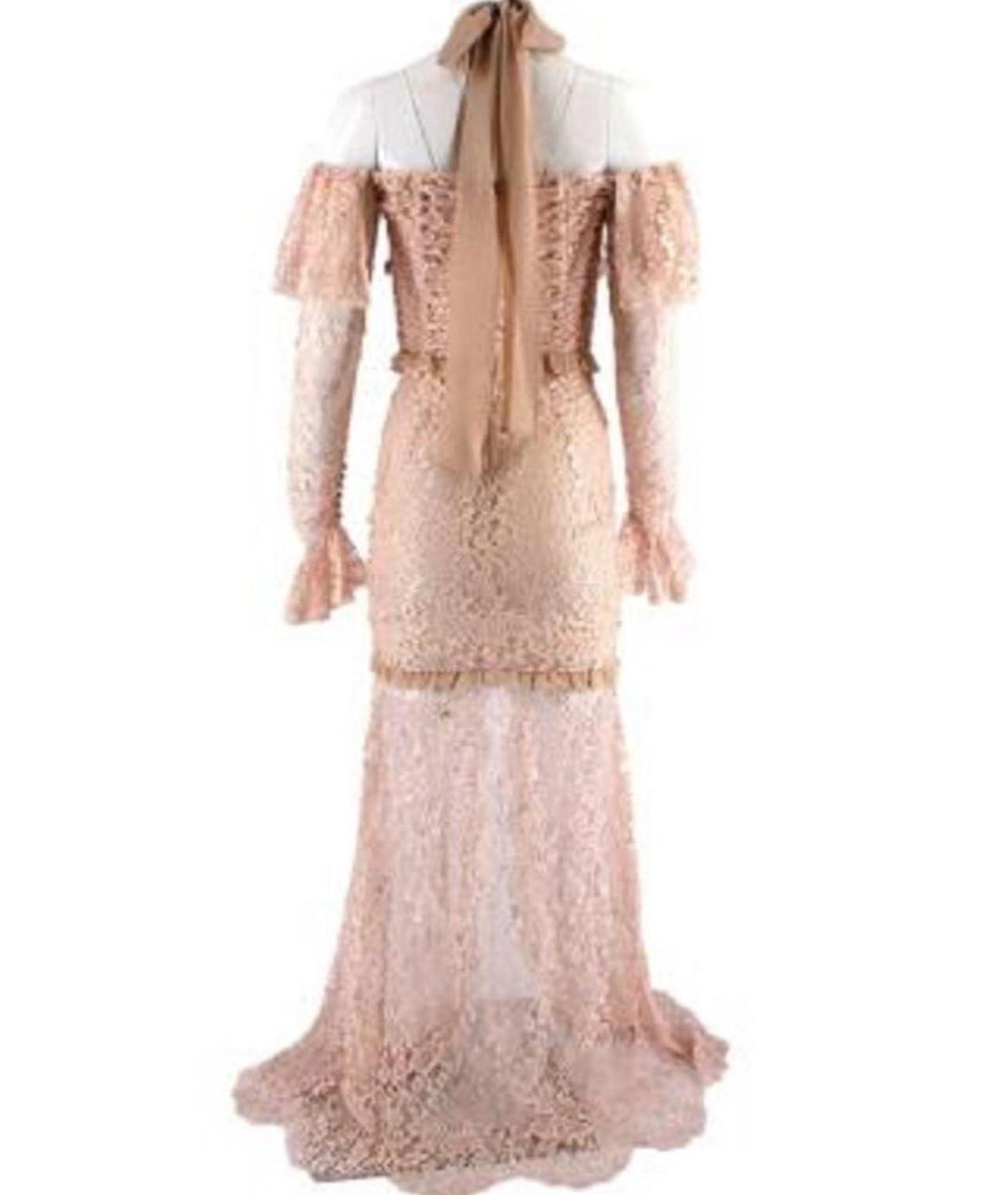 ALESSANDRA RICH Бежевое кружевное вечернее платье, фото 2