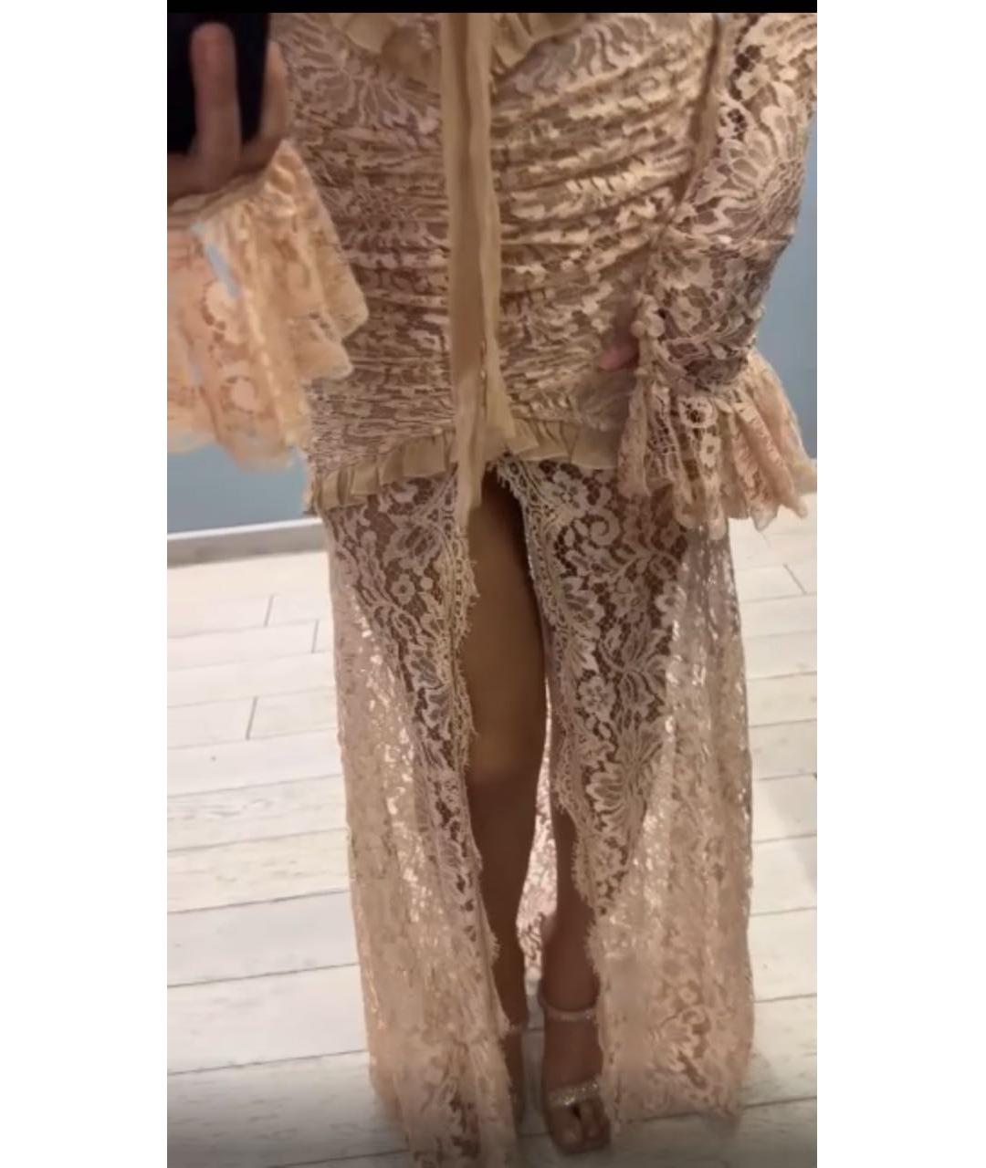 ALESSANDRA RICH Бежевое кружевное вечернее платье, фото 7
