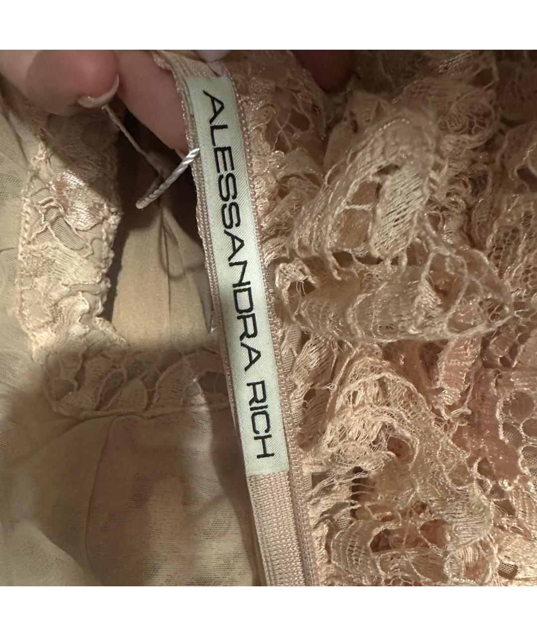 ALESSANDRA RICH Бежевое кружевное вечернее платье, фото 3