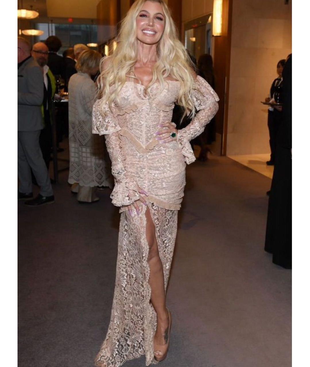 ALESSANDRA RICH Бежевое кружевное вечернее платье, фото 5