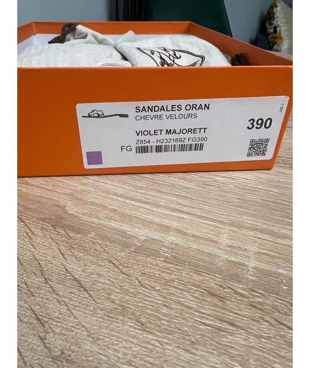 HERMES Фиолетовые замшевые шлепанцы, фото 5