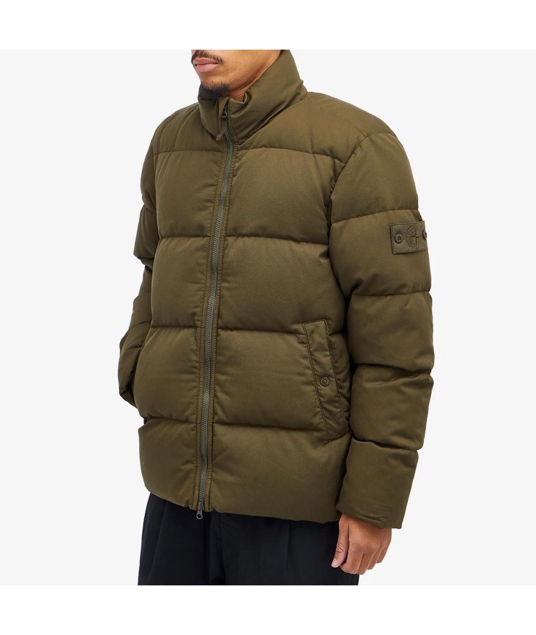 STONE ISLAND Зеленый полиэстеровый пуховик, фото 2