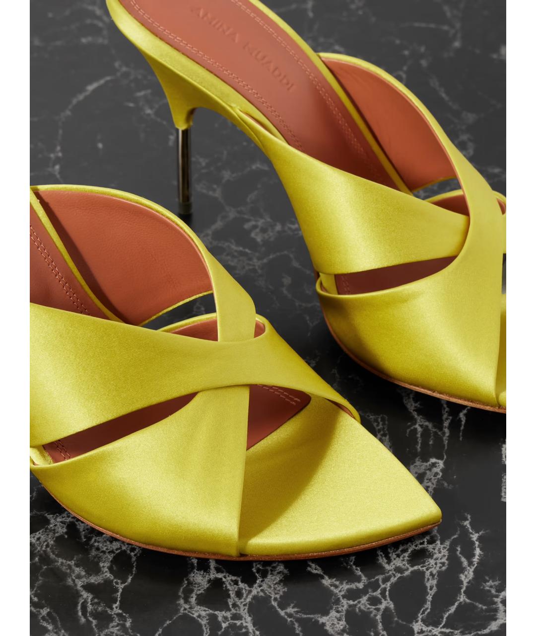 Amina Muaddi Зеленые кожаные мюли, фото 4