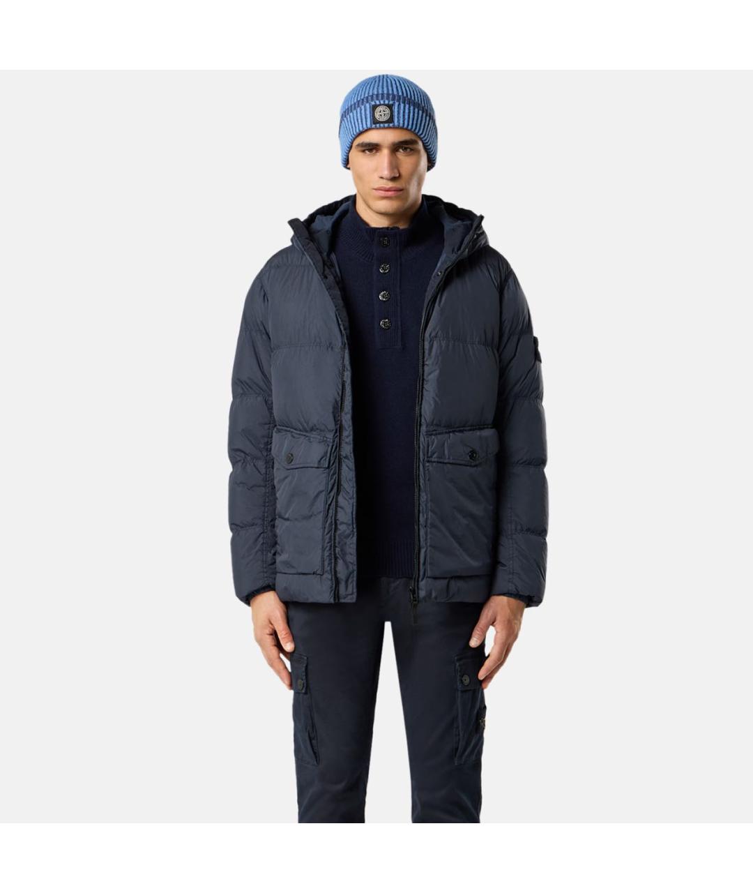 STONE ISLAND Темно-синий полиэстеровый пуховик, фото 2