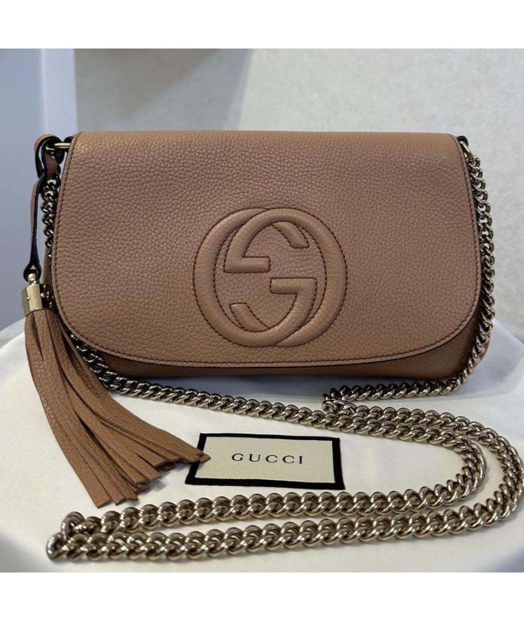 GUCCI Бежевая кожаная сумка через плечо, фото 2