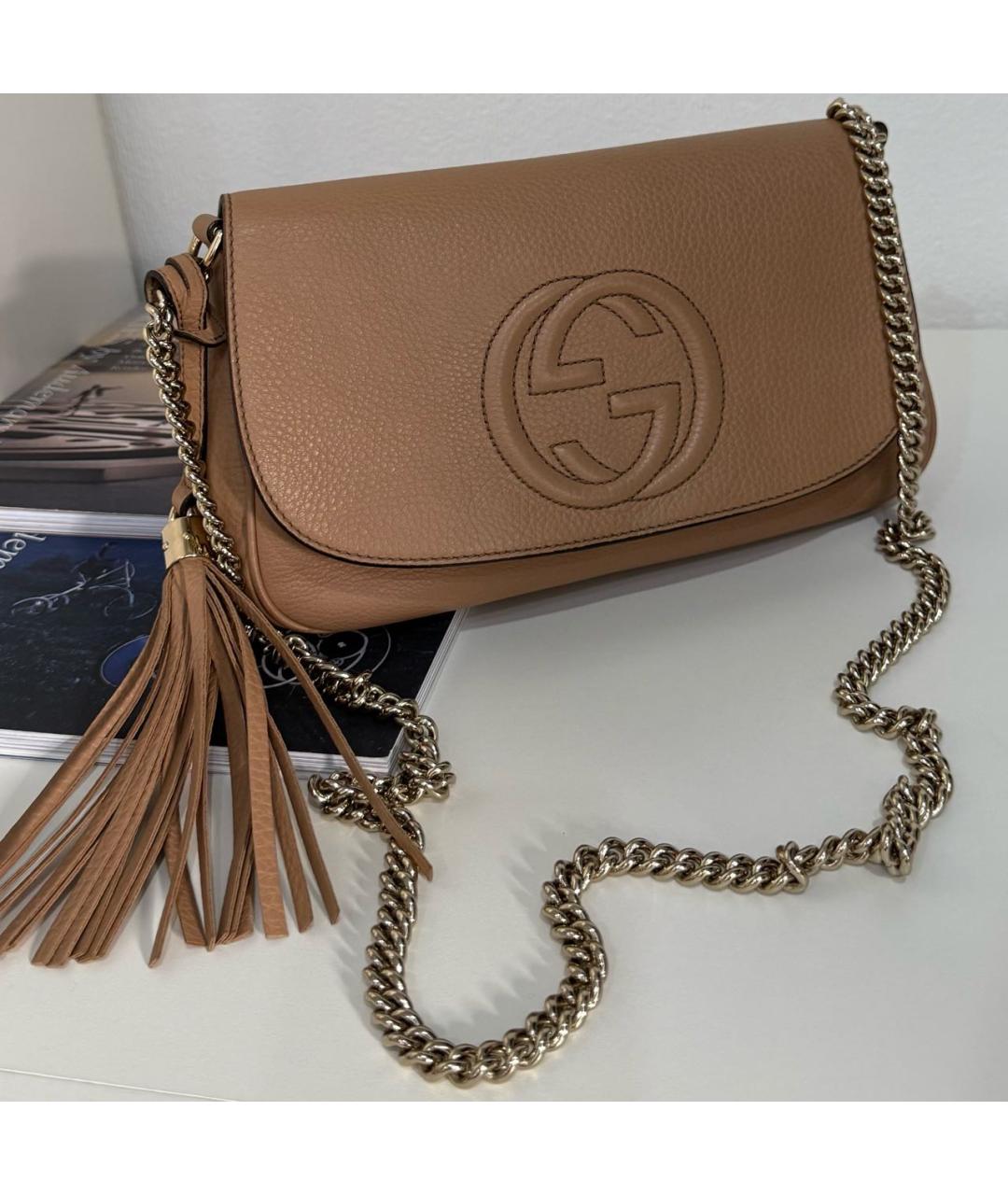 GUCCI Бежевая кожаная сумка через плечо, фото 3