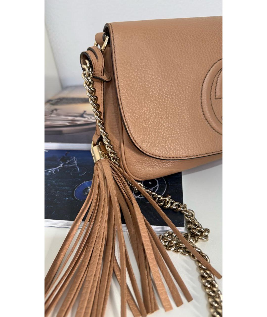 GUCCI Бежевая кожаная сумка через плечо, фото 4