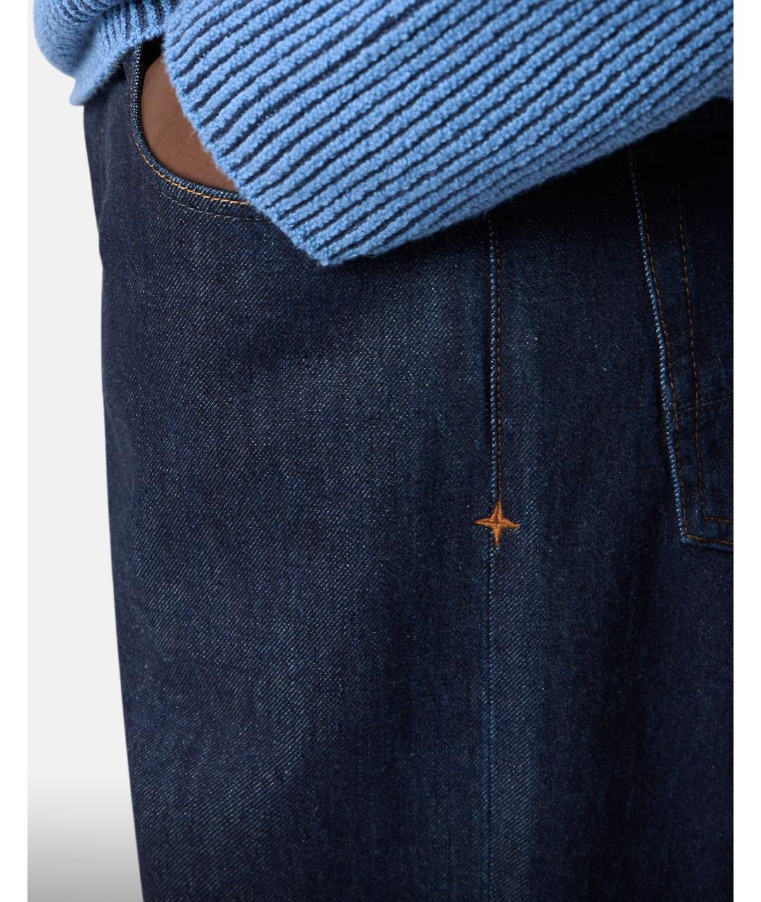 STONE ISLAND Темно-синие хлопковые прямые джинсы, фото 5