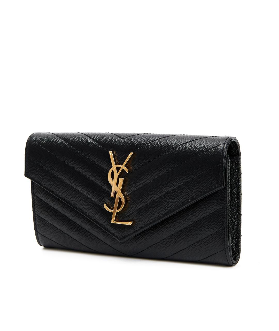 SAINT LAURENT Черный кожаный кошелек, фото 3