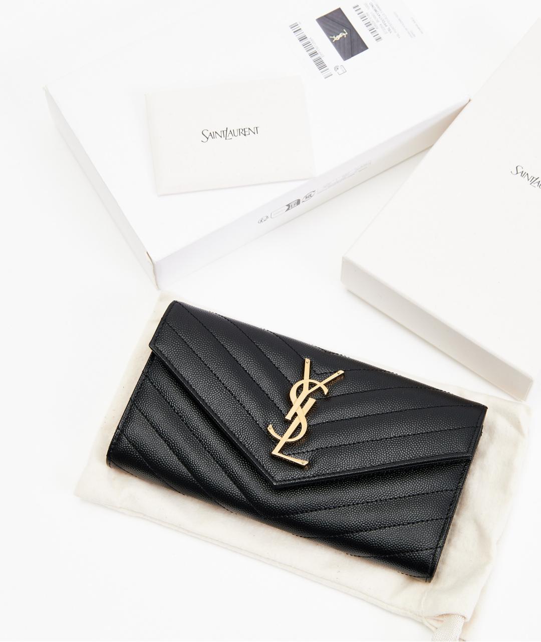 SAINT LAURENT Черный кожаный кошелек, фото 6