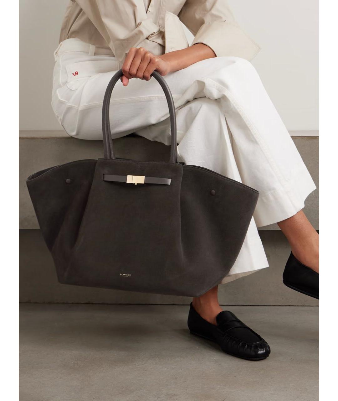 DEMELLIER Антрацитовая замшевая сумка тоут, фото 5